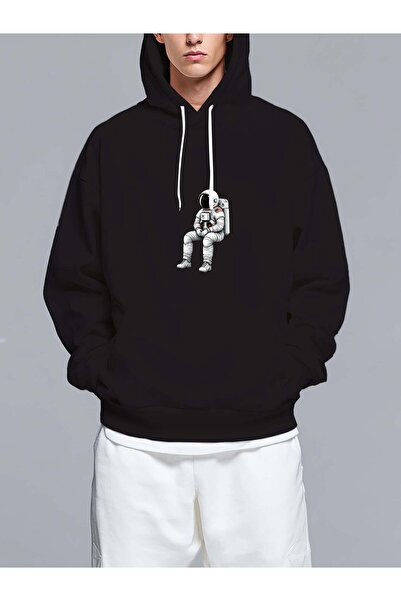 MIXSNOW رائد فضاء يجلس في الفضاء - سويت شيرت رجالي مطبوع بغطاء رأس ، ومقاس كبير