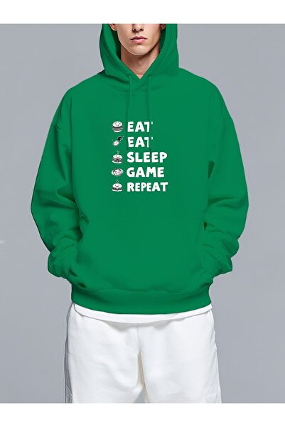 MIXSNOW Eat Sleep Game Repeat Cycle - Men's Printed Hooded Oversize Sweatshirt