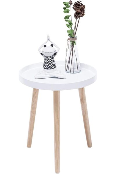 Arabest Round Side Table, White Tray Nightstand Coffee End Table for Living R...
