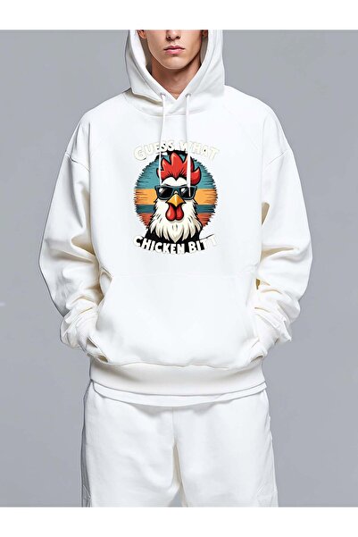 MIXSNOW يقولها ديك يرتدي نظارة شمسية - سويت شيرت رجالي مطبوع بغطاء رأس رأس وواسع