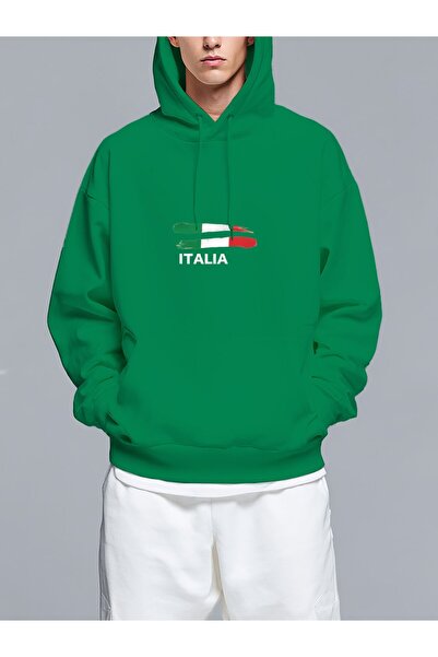 MIXSNOW Flag of Italy with word ITALIA - Men's Printed Hooded Oversize Sweats...