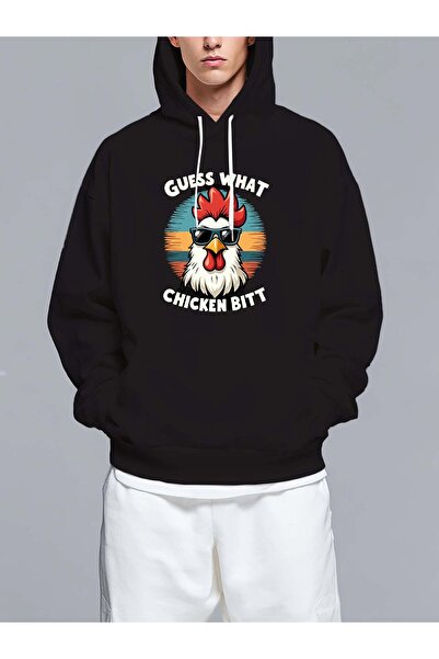 MIXSNOW يقولها ديك يرتدي نظارة شمسية - سويت شيرت رجالي مطبوع بغطاء رأس رأس وواسع