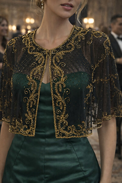 CROCUS DESIGN Gold Ivy Pattern Tulle Shoulder Cape