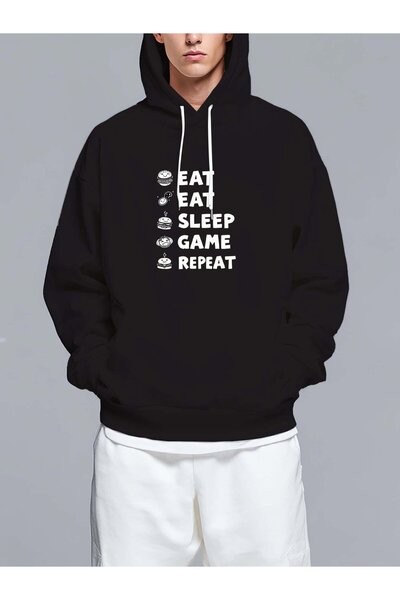 MIXSNOW Eat Sleep Game Repeat Cycle - Men's Printed Hooded Oversize Sweatshirt