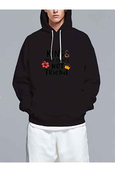 MIXSNOW الملوك يصنعون المال، لا الأصدقاء - سويت شيرت رجالي مطبوع بغطاء رأس رأ...