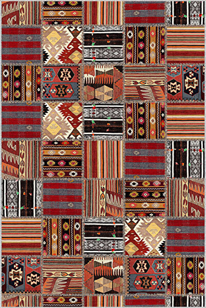 HALIPORTALI Renkli Etnik Patchwork Halı Yıkanabilir Toz Tutmaz HL-RVG1092
