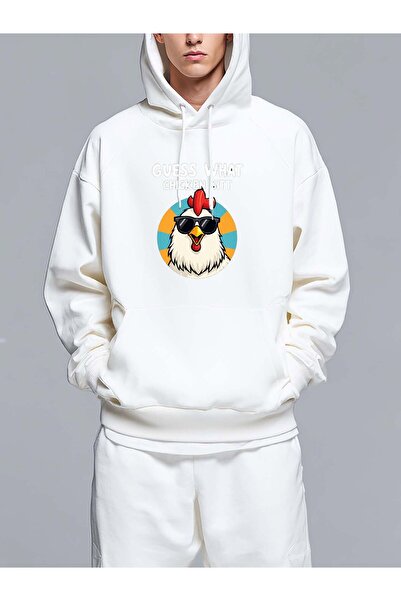 MIXSNOW دجاجة ترتدي نظارة شمسية - سويت شيرت رجالي مطبوع بغطاء رأس دجاجة، بغطا...