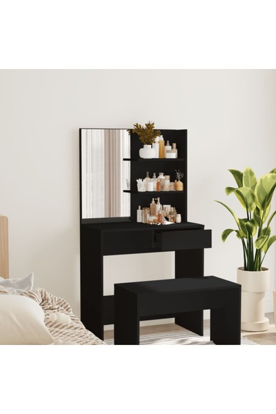vidaxl Dressing Table with Mirror Black 74.5x40x141 cm