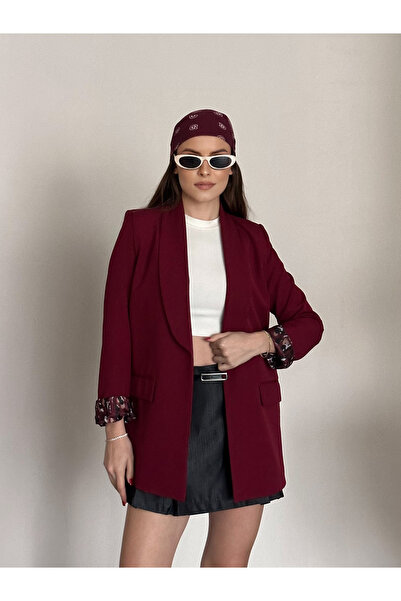 FERZOLAİO Pattern Lined Burgundy Blazer Jacket
