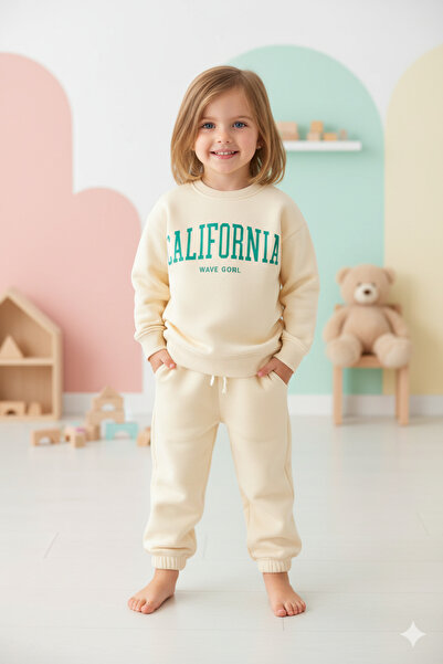SONGÜLBERİK طقم بدلة رياضية كاليفورنيا مطبوع للفتيات ( مبطن بالصوف )