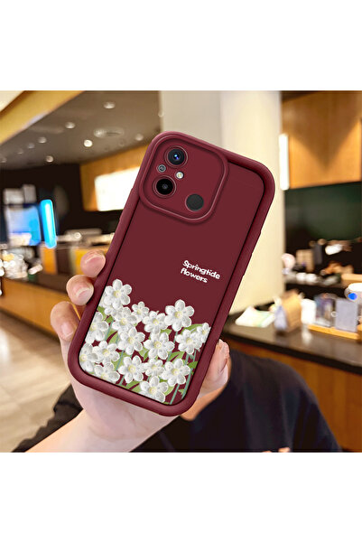 ucuc Redmi 12C Uyumlu Darbeye Dayanıklı Kamera Korumalı Bordo Silikon Baskı D...