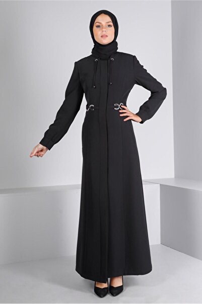 TRENDTESETTÜR KADIN SİYAH GİZLİ DÜĞMELİ PARDESÜ T 10661