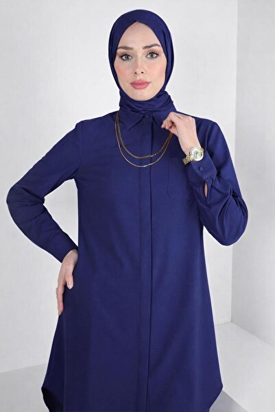 TRENDTESETTÜR KADIN LACİVERT (İNDİGO) GÖMLEK YAKA TUNİK T 44344