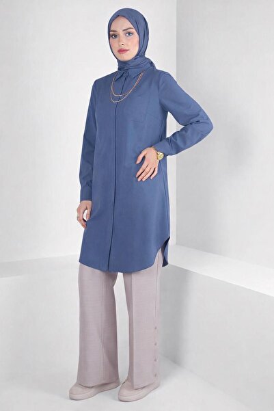 TRENDTESETTÜR KADIN YEŞİL (H.MAVİ) GÖMLEK YAKA TUNİK T 44344