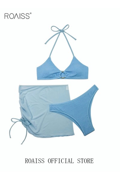 ROAISS 3 Pack Bikini Sets Halter Beachwear Ladies Tankini Swimsuit Hollow Out...