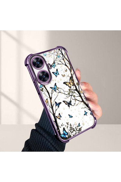 SLIMFELT Realme C55 Compatible Kelebek Printed Transparent Silicone Shock-Abs...