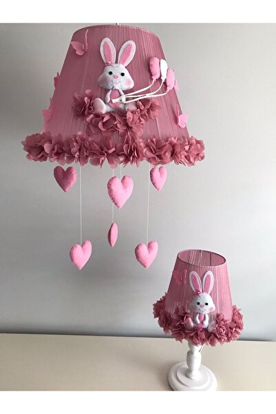 Keçeli parti hayalleri Bebek Çocuk Odası Avize Abajur Tavşan Gül Kurusu Kalpli