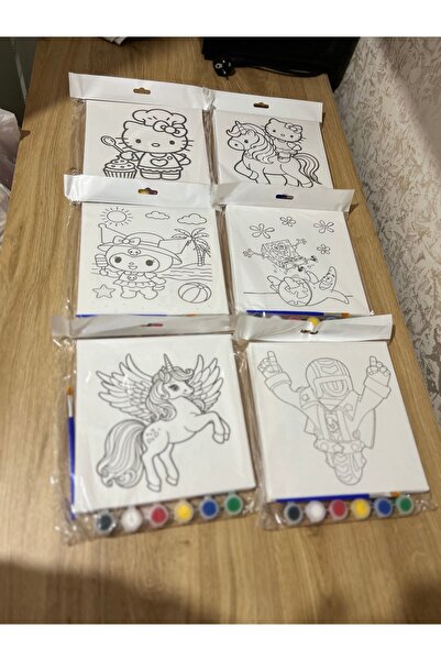 Boyama 20x20 cm Çocuk Tuval Seti 6’lı – Boya ve Fırça Dahil