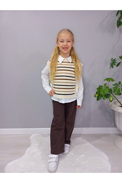 DUDOR KİDS Girls' Denim Pants-Shirt-Sweater Triple Set-Holiday-Style