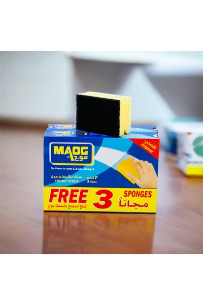 Maog إسفنجات تنظيف أطباق شديدة التحمل، تصميم مريح على شكل موجة، عبوة من 6 قطع...