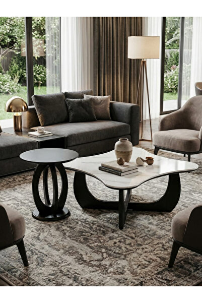 BEC49 Modern 2-piece coffee table set - luxurious marble top and unique geome...