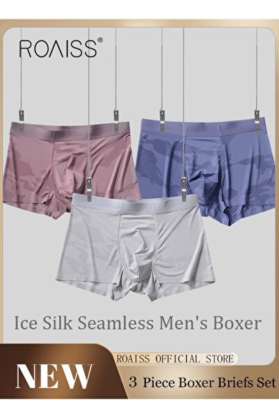 ROAISS Set of 3 Men's Boys Ice Silk Boxer Briefs Boxer Briefs Breathable Soft...