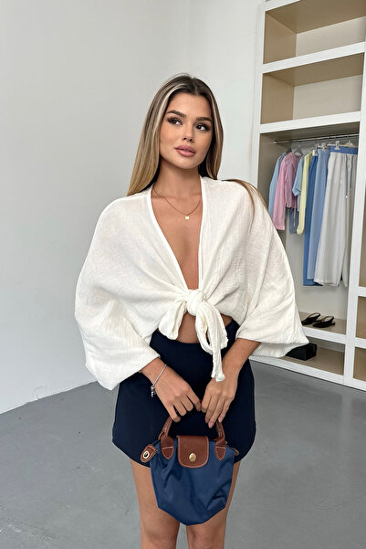 JEE LEE Women's Batwing Sleeve Tied Cotton Cardigan White - 26Y 1049