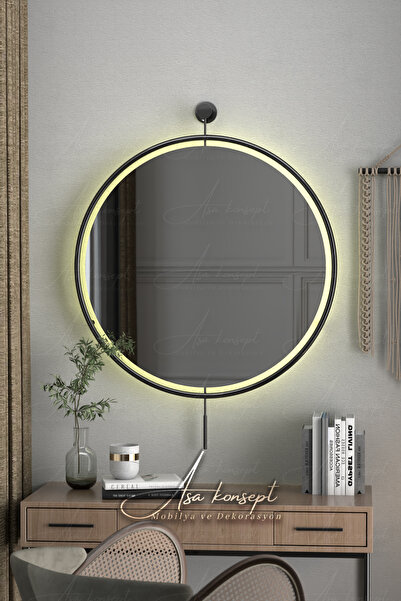 Mirror Ayna 50-60-75 Led'li Siyah Dekoratif Antre Hol Koridor Duvar Banyo Wc Ofis Makyaj Aynası