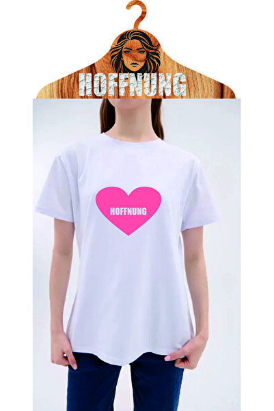 HOFFNUNG Unisex Cotton White Oversized'Pink Heart' Printed Crew Neck Comforta...