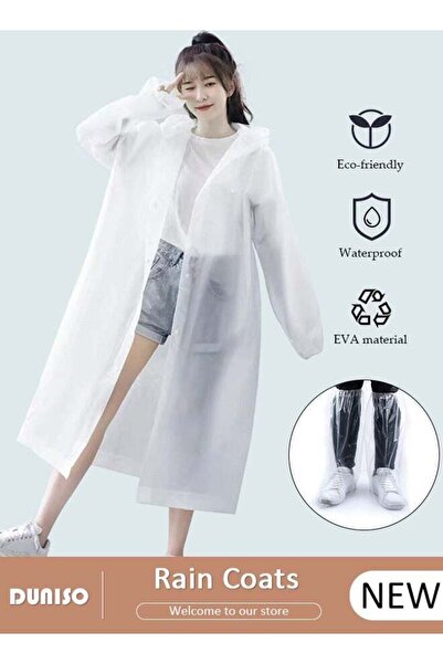 DOMEET 2 Pcs Rain Poncho Set, EVA Raincoat with Hood and Plastic Transparent ...