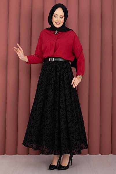 EBRUTESETTÜR Flock Pattern Belted Tulle Skirt Black