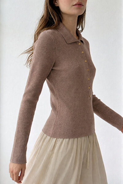 Retrobird Stretch Fabric Thin Premium Polo Collar Basic Sweater Women's Wine ...