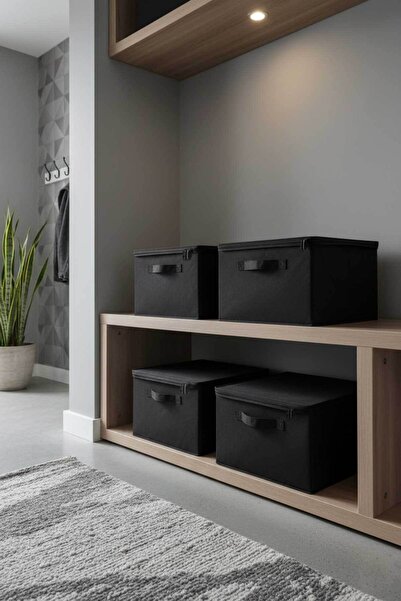 PH Prendi Home Siyah 4'lü Set Çok Amaçlı Baza Altı ve Dolap İçi Düzenleyici K...