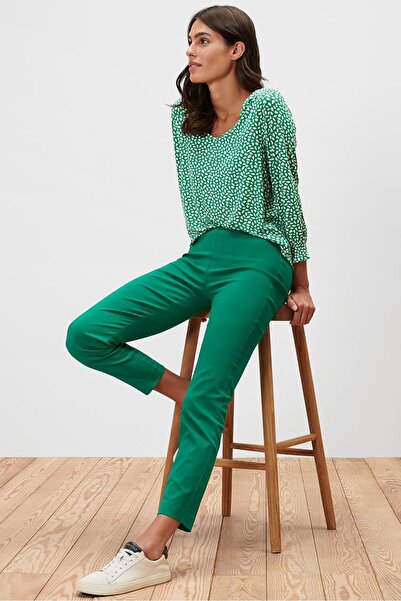 Tchibo Women Slim Fit Solid Stretch Pants, Green