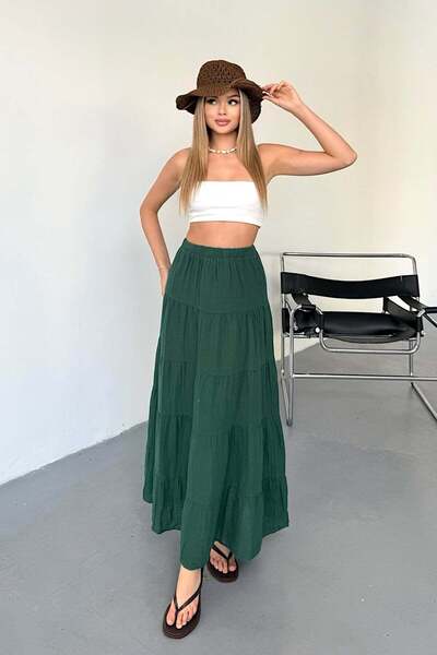 JEE LEE Fusta lungă de damă cu talie elastică, bumbac 100% piese, verde - 5017