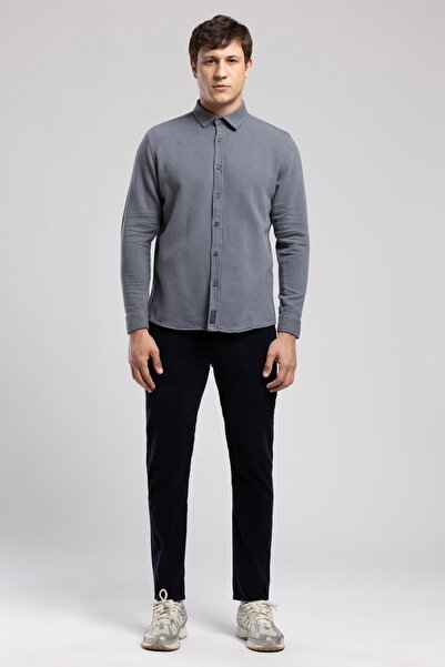 Lee Cooper قميص دويل رجالي منسوج من القطن بنسبة 100% باللون النيلي