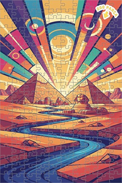 Teona Ahşap لغز خشبي بإطار ذو طابقين بتصميم فني حديث يصور أهرامات جيزة والسفي...