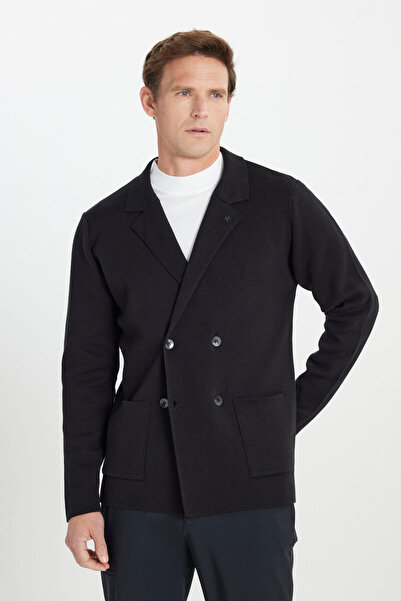 ALTINYILDIZ CLASSICS Men's Black Cotton Standard Fit Regular Cut Double Breas...