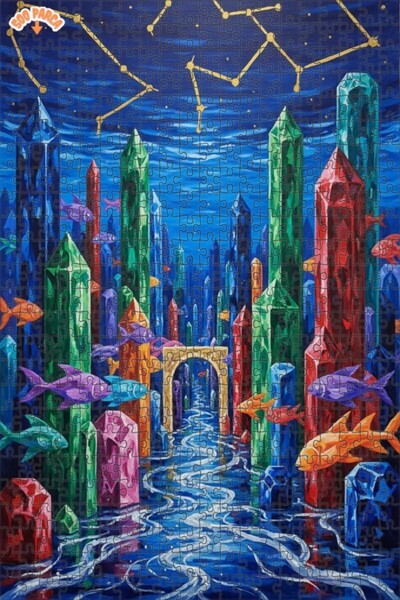 Teona Ahşap أسماك تبتث في مدينة الكريستال، تبدو كالرسم الزيتي، 500 قطعة، 50×30