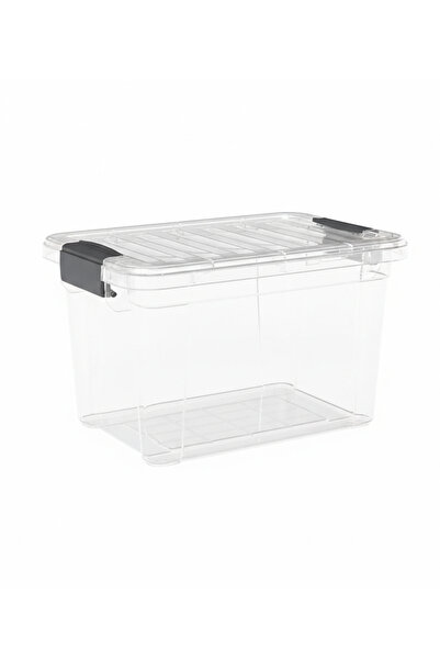 Dünya 25L Plastic Storage Box, Transparent, With Lockable Lid, 445X305X260 mm