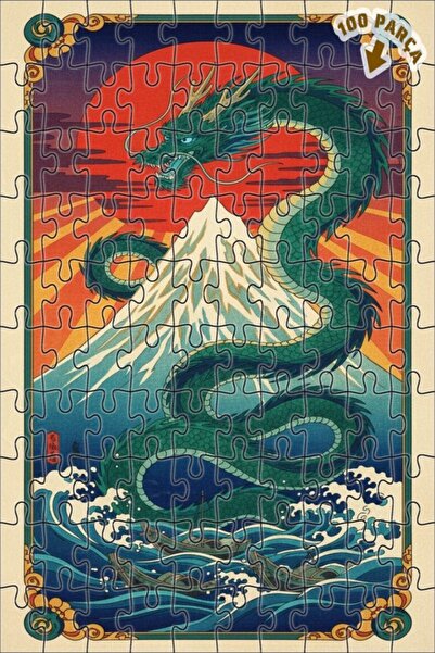 Teona Ahşap لغز خشبي على شكل التنين وجبال فوجي، لغز خشبي بإطار مزدوج الطبقات،...