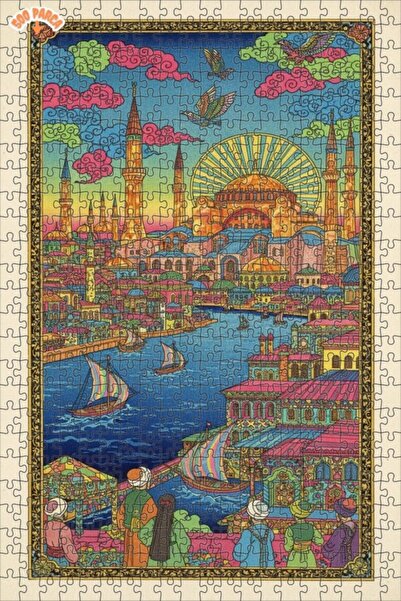 Teona Ahşap لغز فني ملون لمناظر اسطنبول الساحرة، لغز خشبي بإطار مزدوج الطبقات...