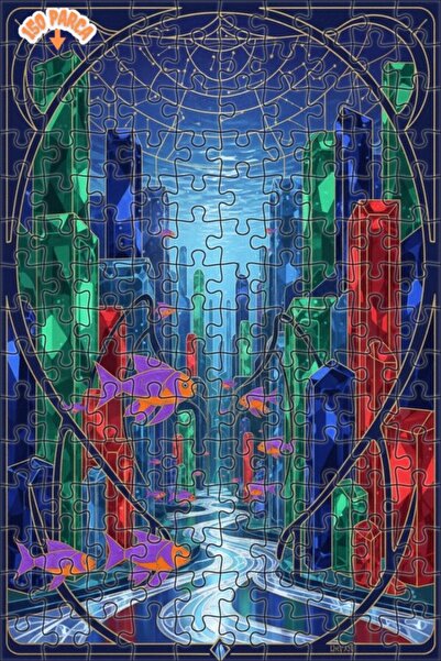 Teona Ahşap لغز خشبي بإطار ذو طابقين بمظهر فني حديث تحت الماء الكريستالي 150 ...