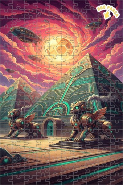 Teona Ahşap لغز خشبي ذو طبقتين على شكل الأهرامات المصرية والسفينكسات السيبورغ...