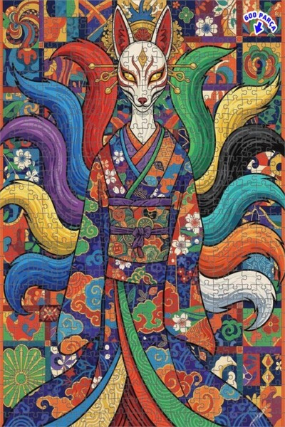 Teona Ahşap لغز خشبي بإطار مزدوج الطبقات على شكل امرأة روحية مع قناع كيتسوني ...