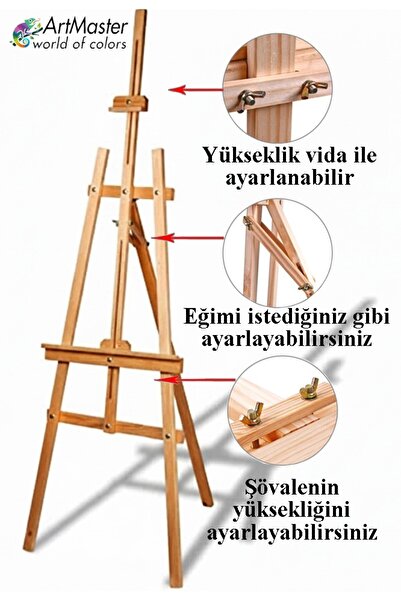 Artmaster Ahşap Şövale 175 Cm 1 Adet Ahşap Çam Resim Şovelesi Ressam Sehpası ...