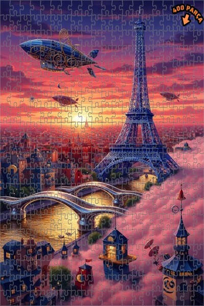 Teona Ahşap لغز خشبي مؤطر بطبقتين لمشهد باريس المزخرف بالسفن الهوائية البخاري...