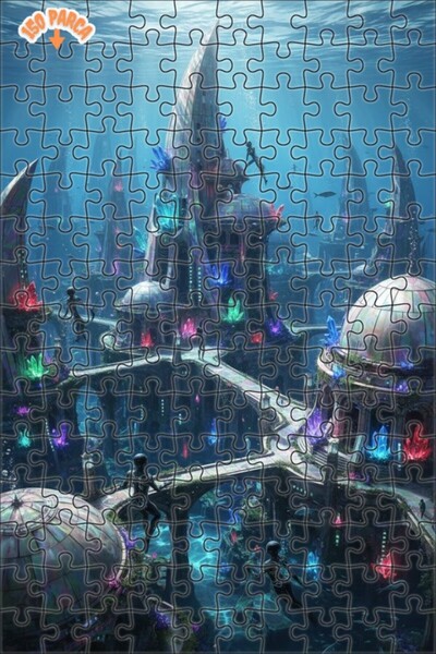 Teona Ahşap لغز خشبي مؤطر بطبقتين بمظهر لوحة زيتية لقصر أتلانتس تحت الماء 150...