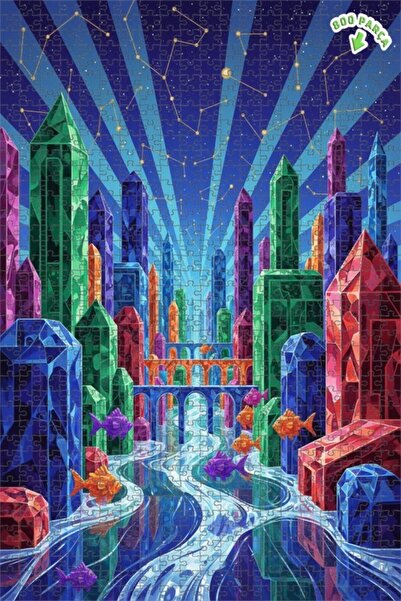 Teona Ahşap لوحة زيتية لرحلة أسماك المدينة الكريستالية، لغز خشبي بإطار مزدوج ...