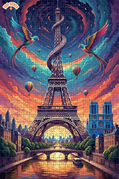 Teona Ahşap برج إيفل مع طيور قوس قزح والبالونات، لغز خشبي مزدوج الطبقات بإطار...